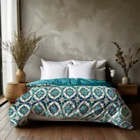 Floral Moroccan Tile Pattern#1 Teal White ID1078 Duvet Cover