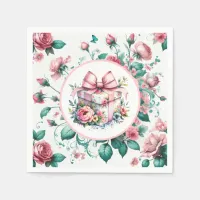 Pretty Pink Shabby Chic Floral Birthday  Napkins