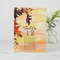 Autumn Leaves Orange Yellow Swirl Table Number