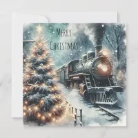 Old-Fashioned Train and Vintage Winter Scene Holiday Card