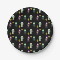 Cute Witch, Vampire and Mummy Halloween Party Paper Plates