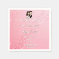 Pink Wedding Invitations with Diamond Sparkles Napkins