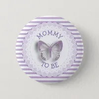 Purple Butterfly Mommy to be baby shower button