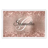 Glittery Rose Gold Foil Fancy Monogrammed Acrylic Tray