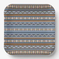 Southwest Style Blue and Brown Geometric Pattern Paper Plates