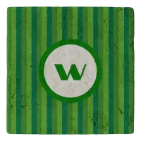 Rustic Green Striped Stone Trivet with Monogram