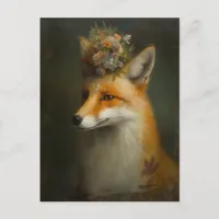 Red Fox Flowers on Head Postcard