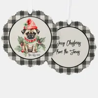 Christmas Pug with Hat Paper Ornament Card