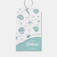 Shells Starfish Sun Fun Text Teal ID918  Gift Tags