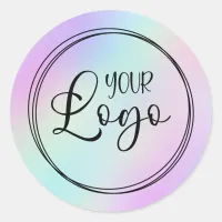 Pastel Pink Turquoise Holographic Gradient Logo Classic Round Sticker