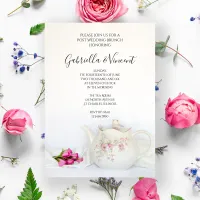 Teapot / Pink Roses Tea Party Post Wedding Brunch Invitation