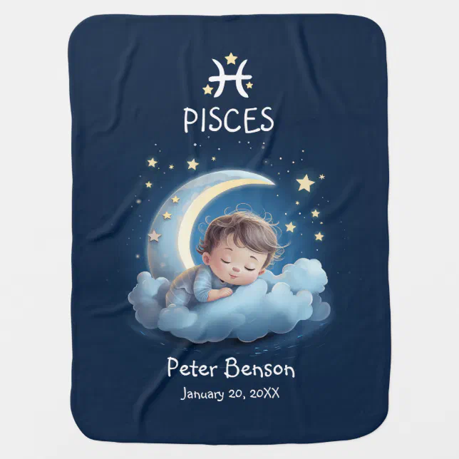 Cute Pisces Baby Sleeping Moon Zodiac Astrology Baby Blanket