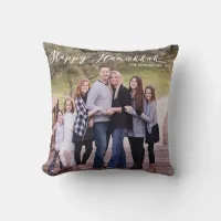 Happy Hanukkah Elegant Typography Family Photo Throw Pillow