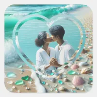 Personalized Photo Heart Beachy  Square Sticker