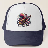 Funny Cartoon Octopus Playing Guitar Trucker Hat