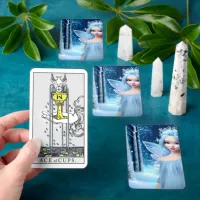 Cute 3d light blue Winter Fairy in Forest Tarot