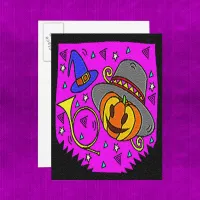 Halloween Party Jack O'Lantern Bugle Purple Invitation Postcard