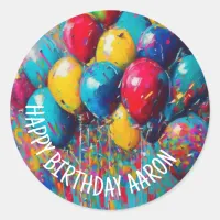 Personalized Happy Birthday Balloons Classic Round Sticker