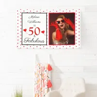 50 & Fabulous Name Photo Red 50th Birthday Red Dot Banner