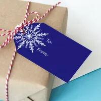 White Snowflake on Blue Christmas Holiday Gift Tags