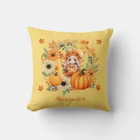 Cute Pumpkin Fairy in Autumn Wreath Throw Pillow