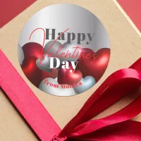 Elegant Luxury Red and Silver Hearts Valentine's Classic Round Sticker