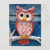  Fantasy Candy cane Owl encaustic birch tree Postcard