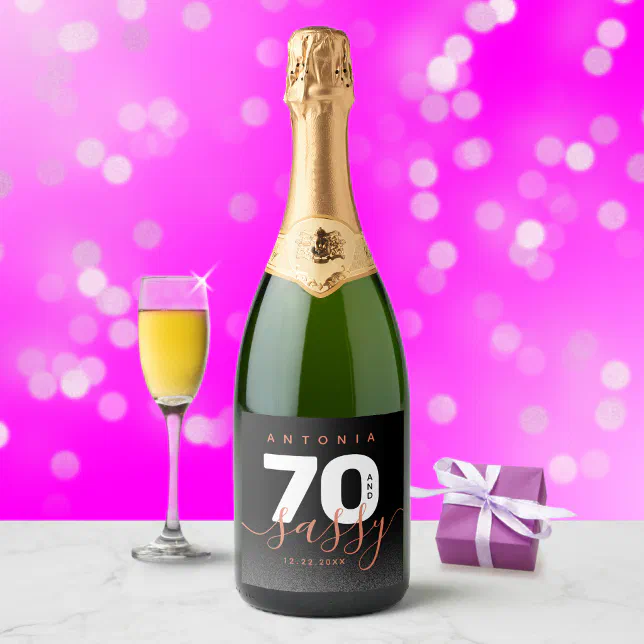 Modern Girly Copper 70 and Sassy Sparkling Wine Label