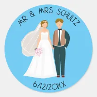 Personalized Mr and Mrs Bride and Groom Classic Round Sticker