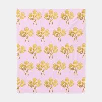 Rose Flowers Pattern Pink Faux Gold Pretty Floral Fleece Blanket