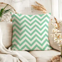 Modern Mint Green and White Chevron Zigzag Stripes Throw Pillow