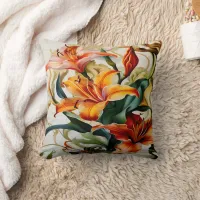 Vibrant Lilies in Colorful Abstract Design Throw Pillow