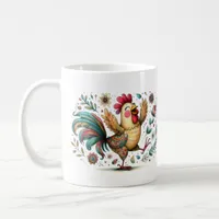 Flowers Rooster or Chicken Folk Art Style Coffee Mug