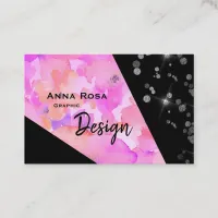 *~* Abstract Pink Glitter Modern Geometric Floral Business Card