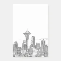 Minimalist Black and White Seattle Skyline Post-it Notes
