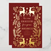 Red Scandinavian Nordic Reindeer Business  Foil Holiday Card