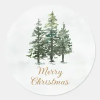 Watercolor Winter Pine Trees Christmas Classic Round Sticker