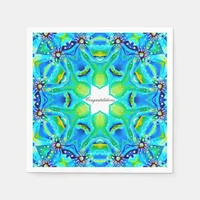 Chic Artistic Mandala Artwork in Aqua Colors Napkins