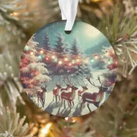 Vintage Reindeers and Christmas Lights Personalize Ornament