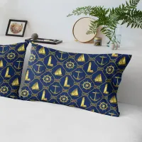 Nautical Rope with Knots Navy Blue Gold Pillow Case
