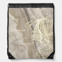 Elegant Beige whimsical Drawstring Bag