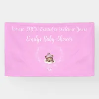 Snow Excited Pink Teddy Bear Baby Shower Banner