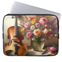 Violin, Sheet Music and a Vase of Flowers  Laptop Sleeve