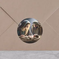 Jesus in the Manger Classic Round Sticker