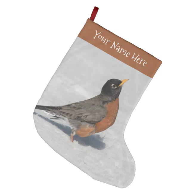 Stunning American Robin in the Snow Large Christmas Stocking