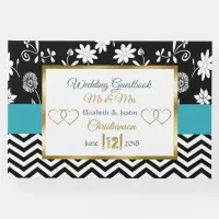 Blue, Black and  Gold Heart Wedding Book