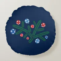 Christmas tree branch with snowflake decorations round pillow