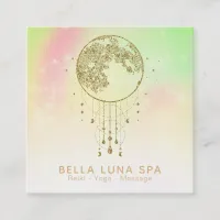 ~ Cosmos Rainbow Stars Lunar Gold Moon Pastel Square Business Card