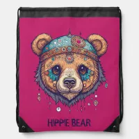 Hippie Bear I Drawstring Bag