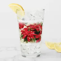 Festive Red White Floral Poinsettia Flowers Glass